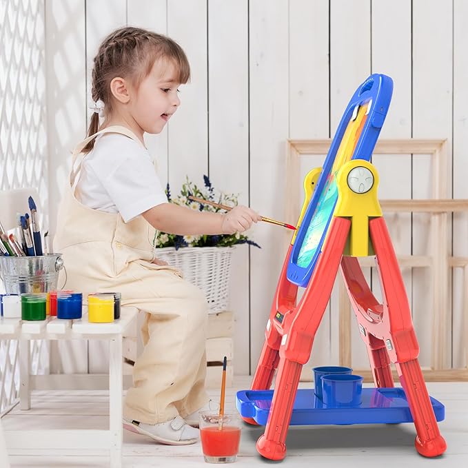 Easel for Kids, Toddler Art Easel Adjustable Standing, Magnetic Double Sided Easel with Painting Accessories Gift for Boys and Girls