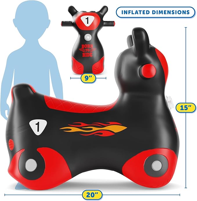 Waddle Bouncy Hopper Inflatable Hopping Toy Scooter, Indoors and Outdoor for Toddlers and Kids, Boys and Girls Ages 2 Years and Up (Black/Red Zoomer)