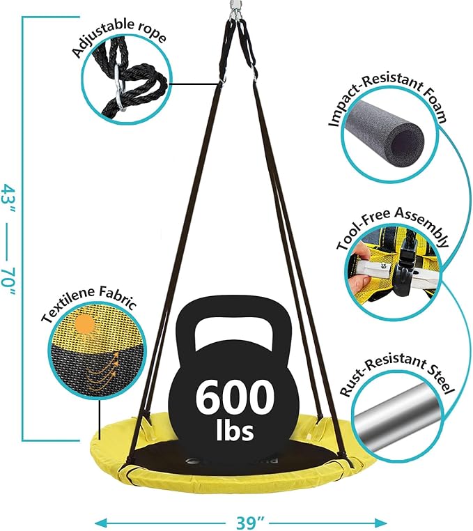 SkyBound Tree Swing Saucer Swing - 600LB Weight Capacity - Outdoor Swing with Hanging Straps - Waterproof Tree Swings for Kids - Tire Swings for Trees - Durable Flying Swing Seat for Children