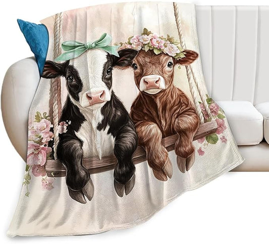 Cute Ultra Soft Cozy Swing Blanket - Fleece Fuzzy Plush Cattle Cow Lovers Decor Gifts for Women Girls Adults - 50"x40"
