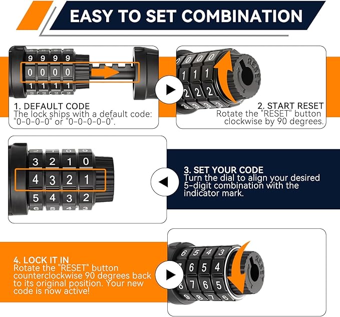 SEPOX® 4Pcs Pack 6FT Extra Long Cable Combination Bike Locks, 4 Digits Retractable Security Lock, 12mm Heavy Duty Anti-Theft Cable for Bicycle, Scooter, Gate, Outdoor Equipment, Weatherproof-Rustproof