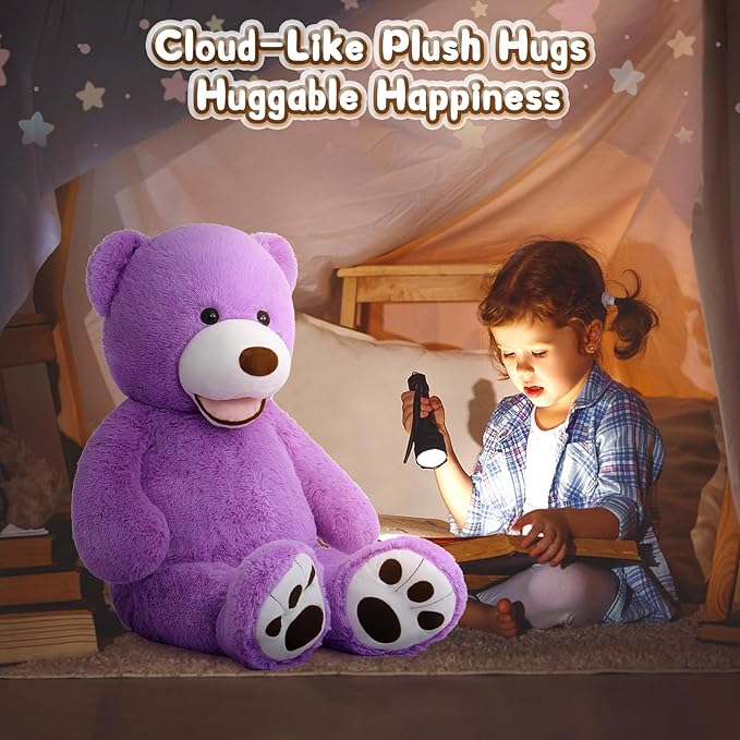 MorisMos Giant Teddy Bear, 39inch Large Stuffed Animals with Big Footprints Plush Stuffed Bears Gift for Kids, Purple