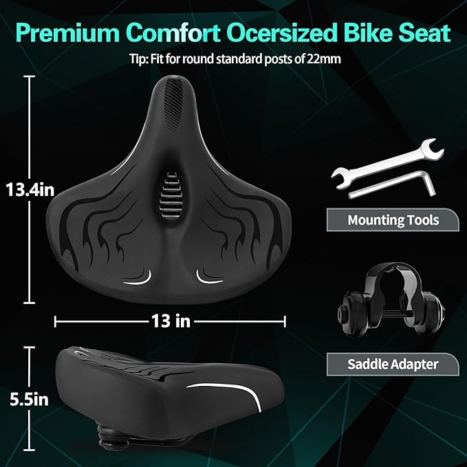 Haoqi Bike Seat Cushion for Men & Women Oversized Bike Saddle Compatible with City, Electric, Stationary, Peloton, MTB, Racing Bikes, Wide Winged, Padded, Waterproof, Shock Absorbing, Universal
