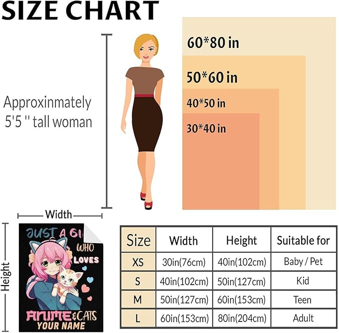 Personalized Girls Blanket with Name - 60x50 Inches Throw Size Blankets for Teens, Girls - Lovely Soft Plush Lightweight Throws Gifts Ideas for Bedding, Couch