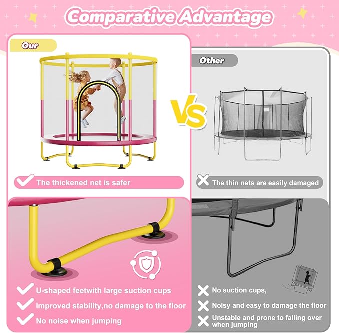 6FT Indoor Trampoline for Kids Ages 1-8, 72" Mini Toddler Indoor & Outdoor Trampoline with Safety Enclosure Net, Basketball Hoop & Dart Board, Birthday Gifts for Boys & Girls, Baby Toddler