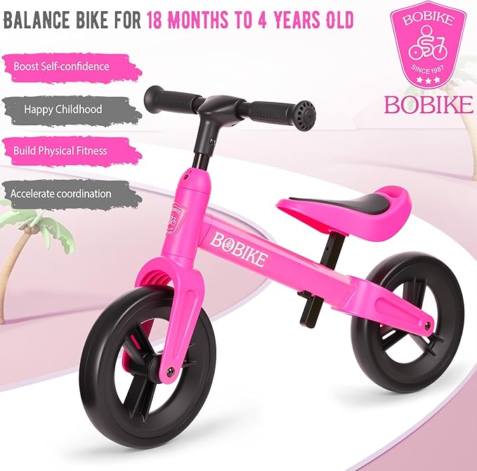 Bobike Toddler Balance Bike Toys for 1 to 4 Year Old Girls Boys Adjustable Seat and Handlebar No-Pedal Training Bike Best Gifts for Kids