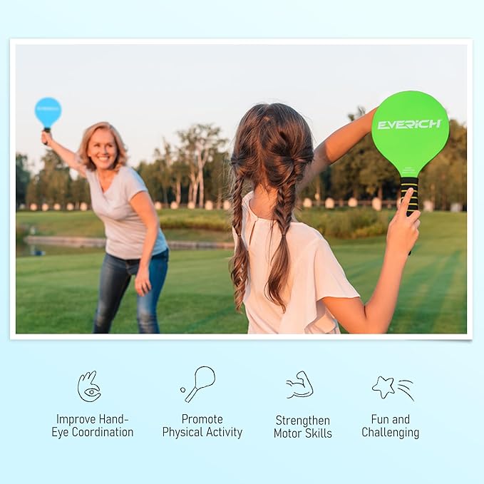 EVERICH Toss and Catch Ball Game Set & Paddle Ball Set, 8 Paddles 8 Balls 8 Birdies for Kids Teens Adults, Outdoor Indoor Beach Yard Pool Toy Games for Family Fun, All-Season Play Birthday Easter Gift