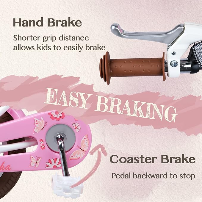 Glerc Sasha Girls Bike, 12-20 Inch Kids Bike for Children Ages 2-13 Years, Kids Bicycle with Doll-Seat & Basket & Training Wheels, Multiple Colors