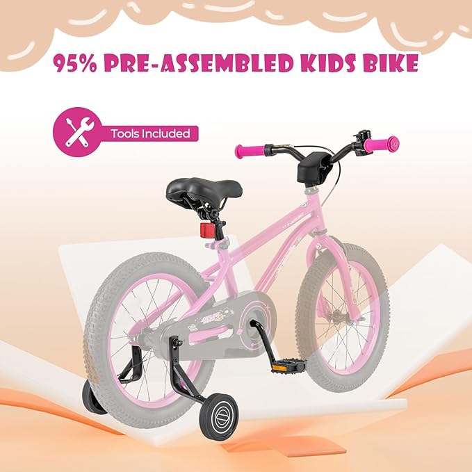 BABY JOY Outer Space Kids Bike, 14 16 18 Inch Sport Bicycle for 3-8 Years Old w/Adjustable Saddle, Training Wheels, Widened Tyre, Handbrake & Coaster Brake, 95% Pre-Assembled Girls Boys Bike