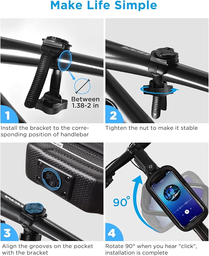 whale fall Quick Release Bike Frame Bag with Hard Shell, Waterproof Phone Mount with 0.25mm Touchscreen, Detachable Cycling Bag for Phones up to 6.9", Fits Road & Mountain Bikes