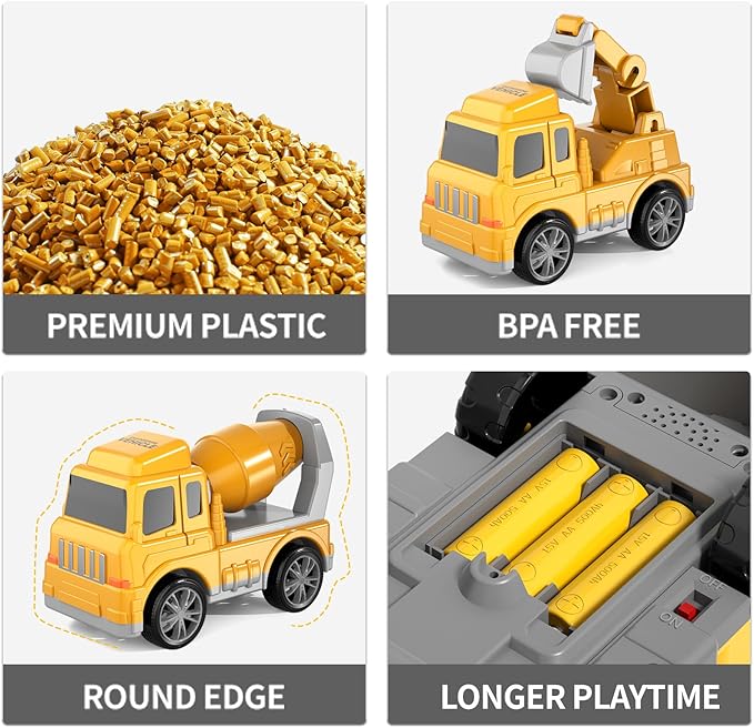 Bennol Construction Truck Toys for Toddler Boy 1 2 3 4 5 Year Old, Car Trucks Birthday Gifts Toys for Kids Ages 1-3 3-5, 5-in-1 Construction Trcuk with Excavator, Crane Mixer, Bulldozer