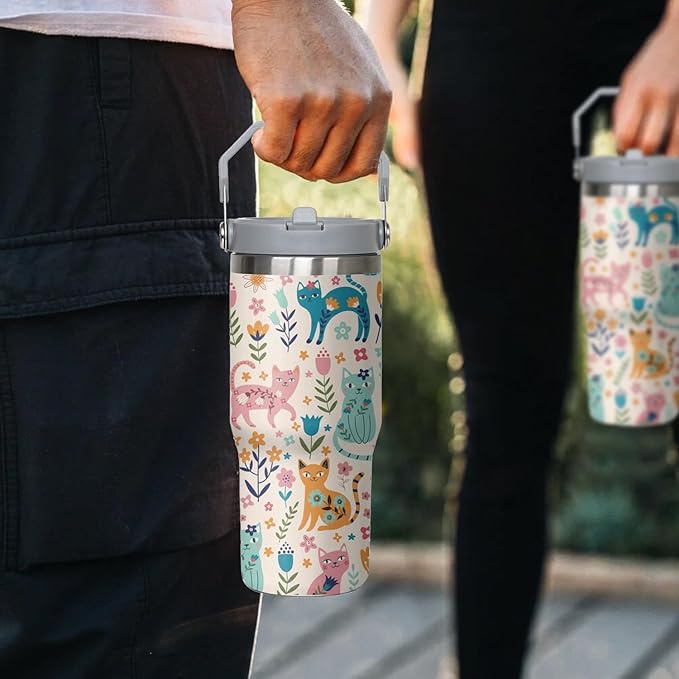 30 Oz Cat Flip StrawTumbler Lid and Straw,Funny Cat leakproof Insulated Stainless Steel Travel Coffee Cup Mugs Water Bottle,Cat Gifts for Cat Lovers
