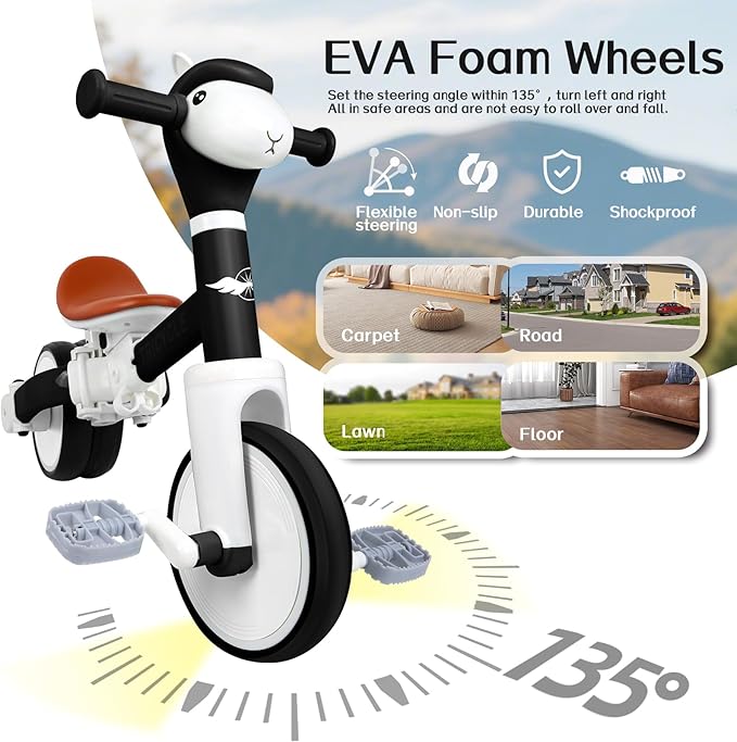 Tricycle for Toddlers 3 Year Olds, Toddler Balance Bike for Boys Girls 2-4, Toddler Tricycle with Light & Music Front, Kids Bicycle with Removable Pedal, Birthday Gifts for 2 3 4 5 Year