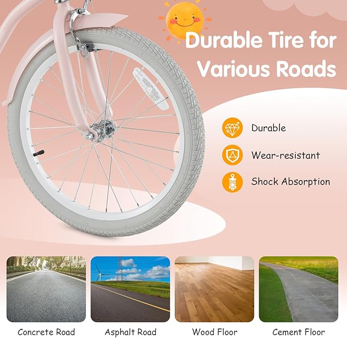 HONEY JOY Kids Bike, 12 14 16 18 20 Inch Toddler Bikes w/Training Wheels, Handbrake & Coaster Brake, Fully Enclosed Chain, Adjustable Handlebar & Seat, Kids Bicycle w/Basket, Girls Boys Bike 3-8