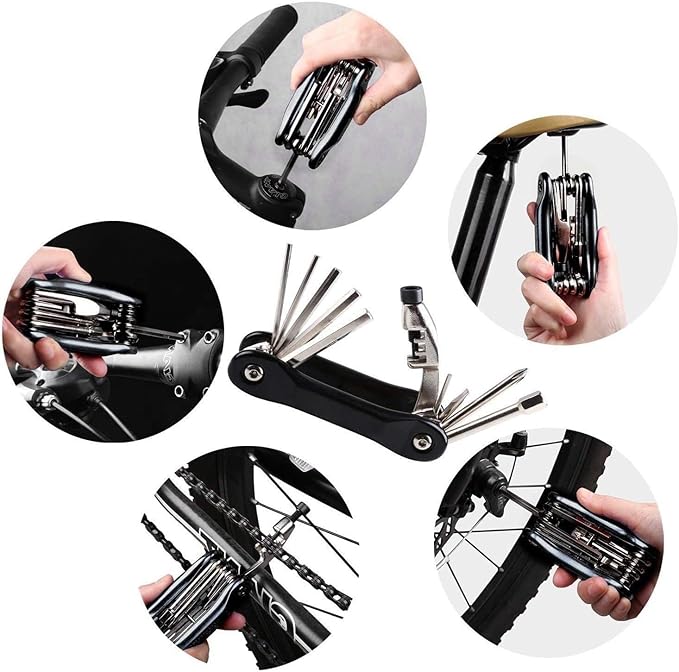 YBEKI Bike Tyre Repair Tool Kit - Bicycle Tool kit with 210 Psi Mini Pump 10-in-1 Multi-Tool with Chain Breaker, Tyre Levers &Tire Patch, Bone Wrench, 1 Portable Bag