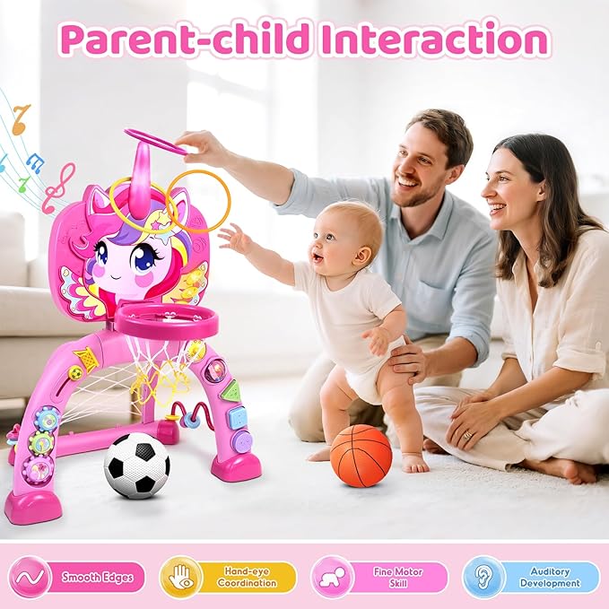 Marstone Toys for 1 Year Old Girl Gifts: Toddler Basketball Hoop and Soccer Goal with Sound and Music, Educational Sport Toys for Kids 1-3, 1st First 12-18 Month Birthday, Christmas, Xmas Present Gift