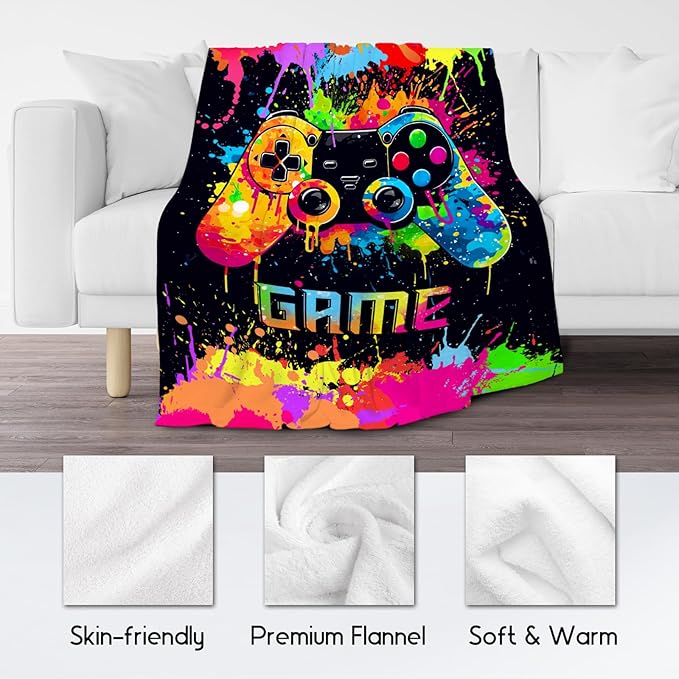 Mercuryelf Blanket for Boys Gaming Blankets Gifts - 50x60 Inch Cozy Flannel Throw for Kids