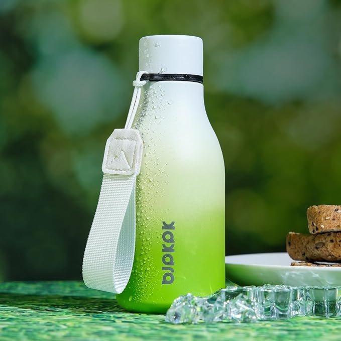 BJPKPK Insulated Water Bottles, 12oz Stainless Steel Metal Water Bottle with Strap, BPA Free Leak Proof Thermos, Mugs, Flasks, Reusable Water Bottle for Sports & Travel, Elegant Green