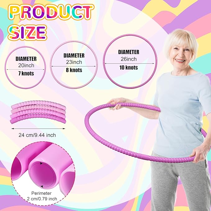Syhood 12 Pcs Toy Color Hoop Plastic Detachable Adjustable Hoop Light Weight Exercise Fitness Equipment Toy Waist Ring for Adult Party, 3 Sizes (Gradient Pink)