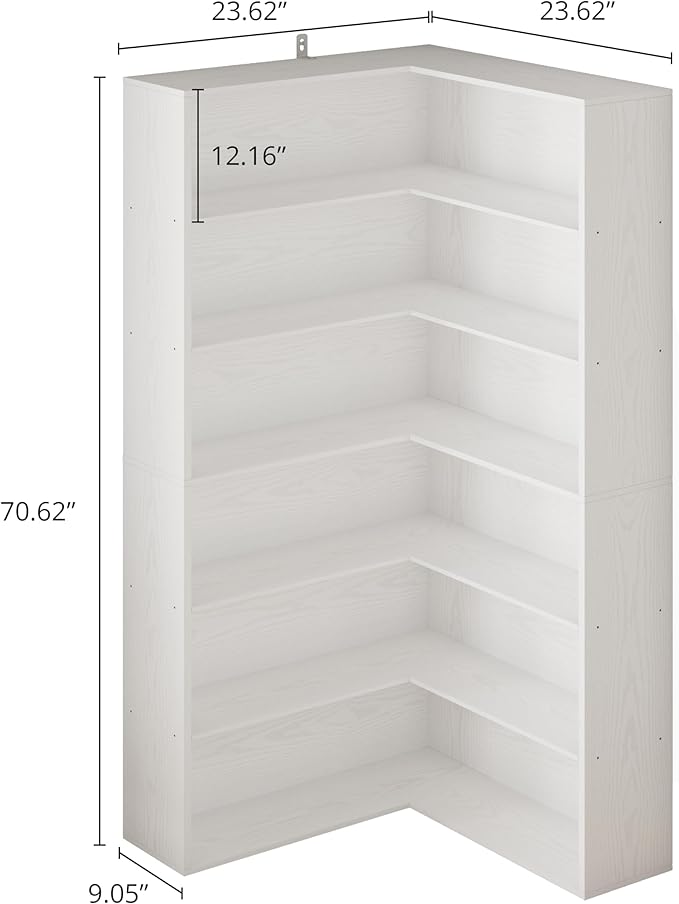 ANCTOR Corner Bookshelf, 6 Tiers Corner Bookcases with Baffles Etagere Shelf Storage Rack for Living Room Home Office, White