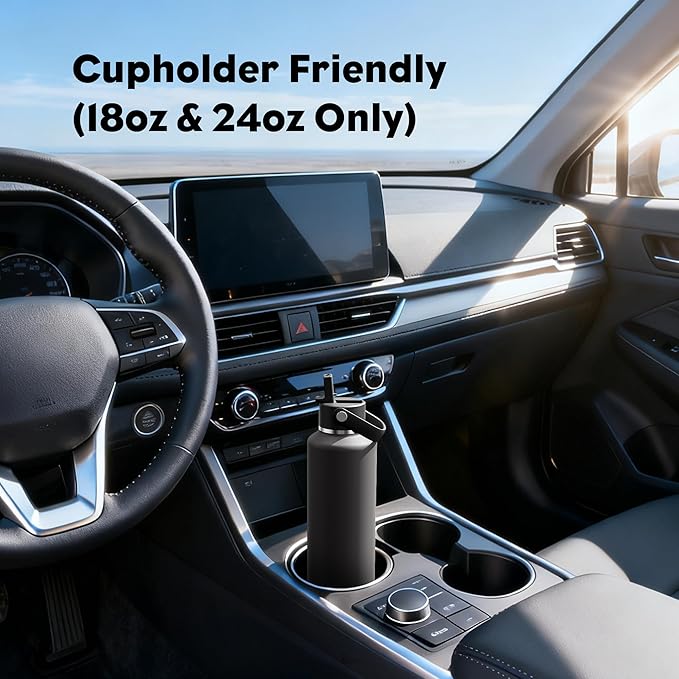 POWCAN 24 oz Slim Insulated Water Bottle: Leakproof, Lightweight, Top Handle, Stainless Steel Water Bottle with Straw for Sport, Gym, Fitness, Office, Home, Commute, Workouts, Boy, Men (Stone Gray)