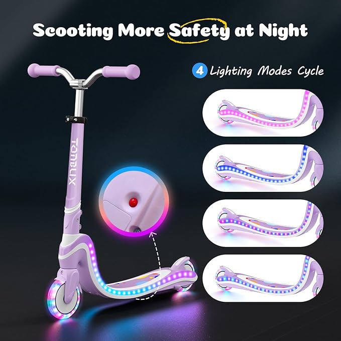 Scooter for Kids with Light-Up Wheels & Deck, Adjustable Heights 2 Wheel Kick Scooters for Kids 5-7, Toddler Scooters with 4 Lighting Mode Deck