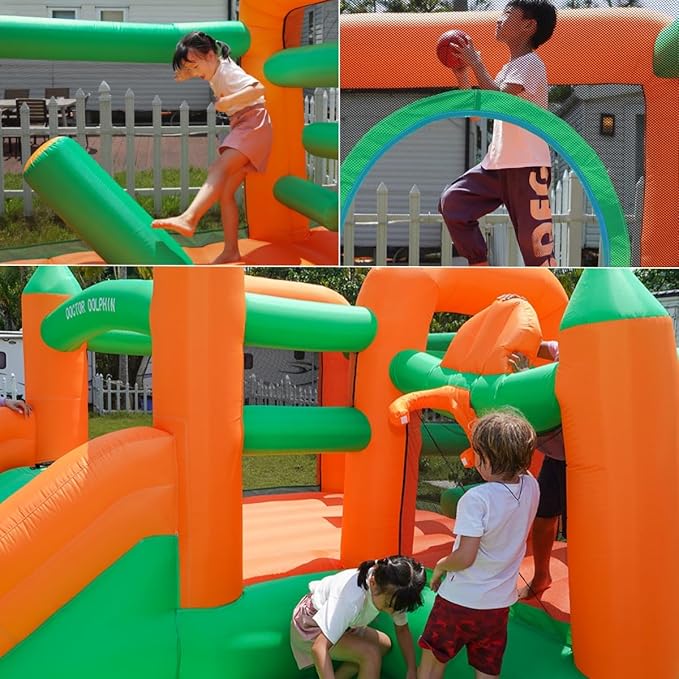 Doctor Dolphin Toddler Bounce House Ball Pit Inflatable Slide Bouncer Jump Bouncy House with Blower for Kids 3-8