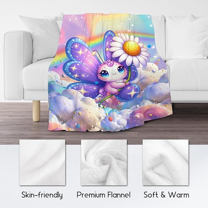 Girls Blankets - Butterfly Blanket Gifts - 30x40 Inches Cute Cozy Soft Flannel Throw for Couch, Office Bed
