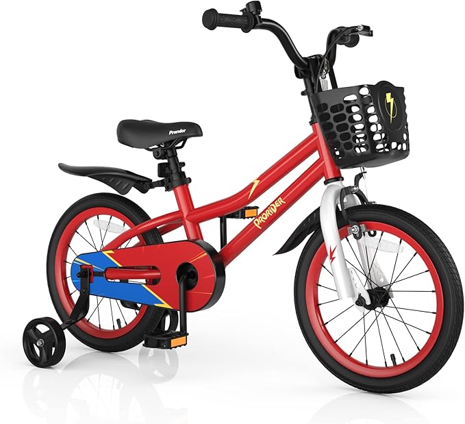BABY JOY Kids Bike, 12 14 16 18 Inch Children Bikes for Boys Girls Age 3-8 Years w/Training Wheels, Handbrake, Coaster Brake & Removable Basket, Kids Bicycle of Multiple Colors