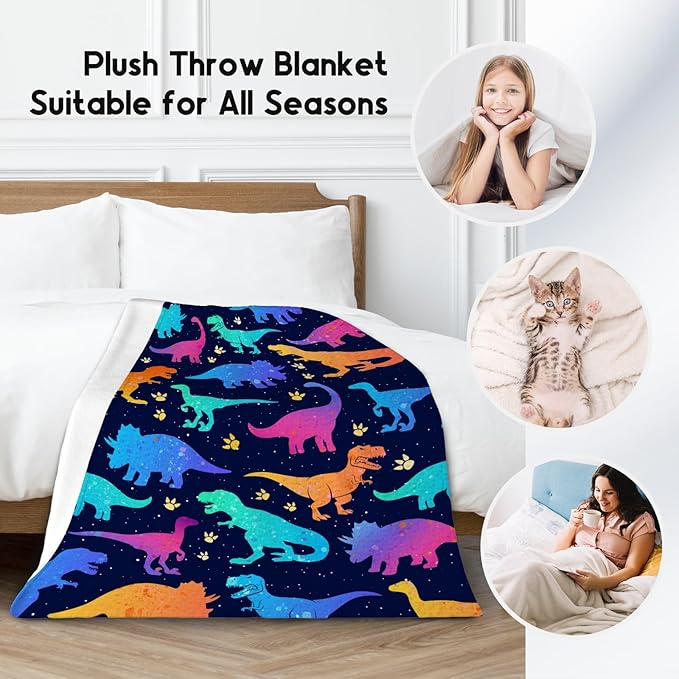 Kids Blankets for Boys, Dinosaur Blanket for Boys Girls, Dinosaur Gifts for Children Adults, 60"x80" Flannel Throw for Bed Living Room, Soft Fuzzy Cozy Girls Gifts