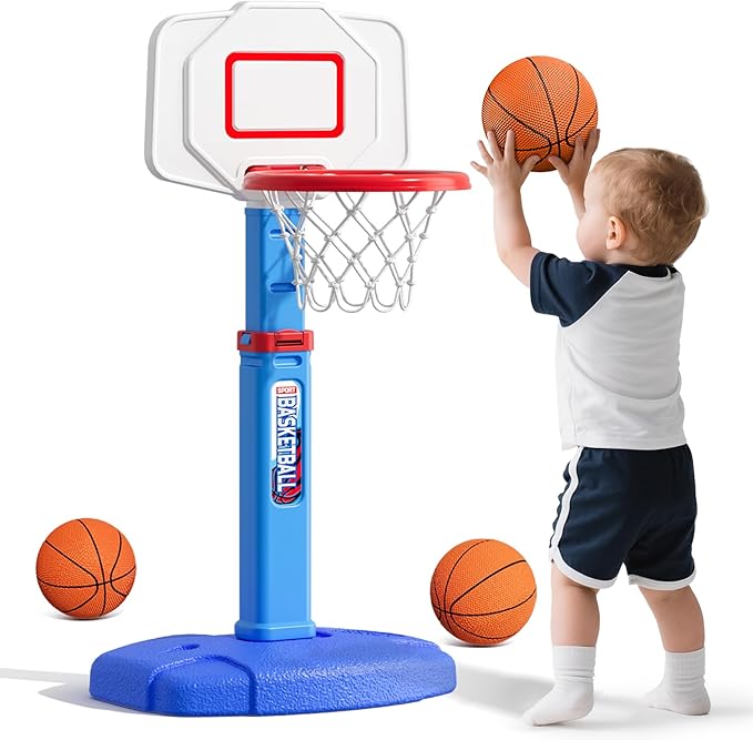 Toddler Basketball Hoop, Adjustable Height Indoor Basketball Hoop for Kids 1-3, Foldable Mini Basketball Goal with 3 Balls, Outdoor Poolside Sport Toy, Birthday for Baby Boys Girls