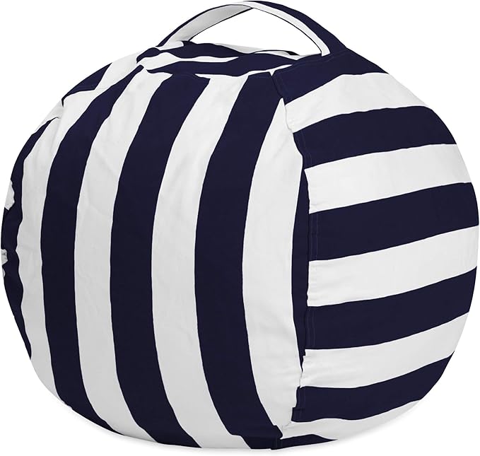 Posh Stuffable Kids Stuffed Animal Storage Bean Bag Chair Cover - Childrens Toy Organizer, Medium 27" - Canvas Stripes Blue and White