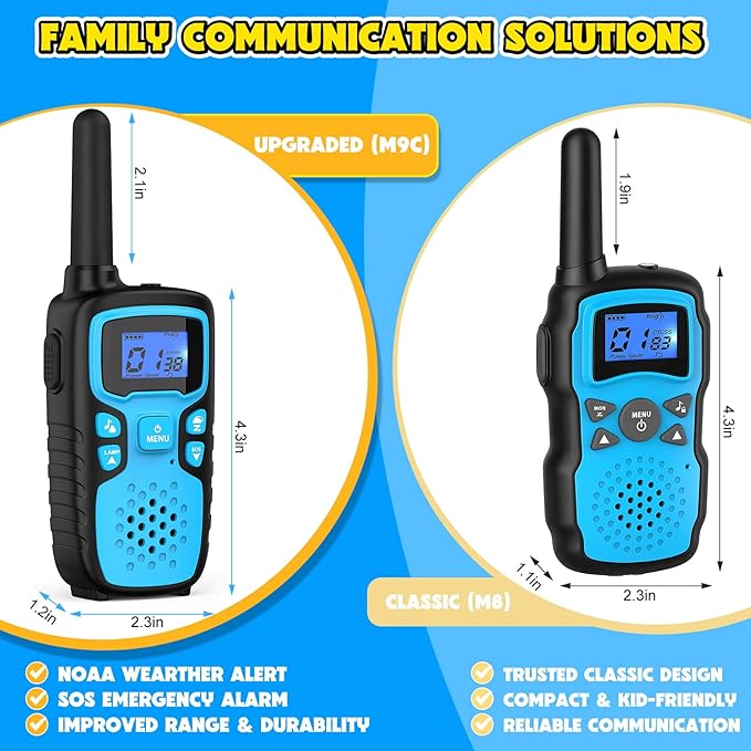 Wishouse Walkie Talkies for Kids Rechargeable Long Range,Xmas Birthday Gift for 4 5 6 7 8 9 Year Old Boys Girls,Hiking Gear Camping Games Cool Toys with NOAA,SOS Siren,Lamp,Lanyards,Easy to Use,4 Pack