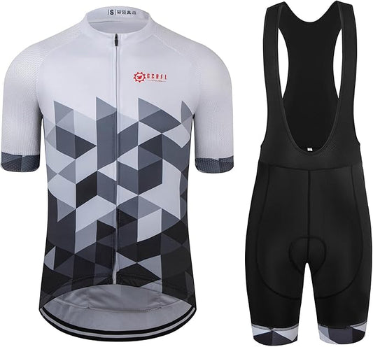 GCRFL Men's Cycling Jersey Set Road Bike Shorts Sleeves Jersey Zipper Pokcet Bib Shorts with Padded, Cycling Clothing kit Men