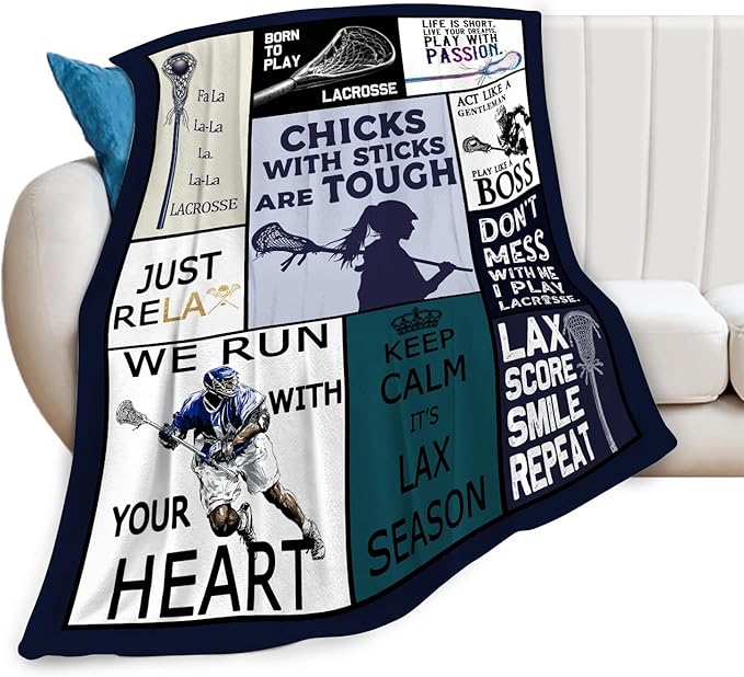 Lacrosse Blanket Sports Lacrosse Lover Throw Blankets Gifts for Girls Boys Kids Soft Cozy Fleece Plush for Couch Sofa Bed 50"x40"