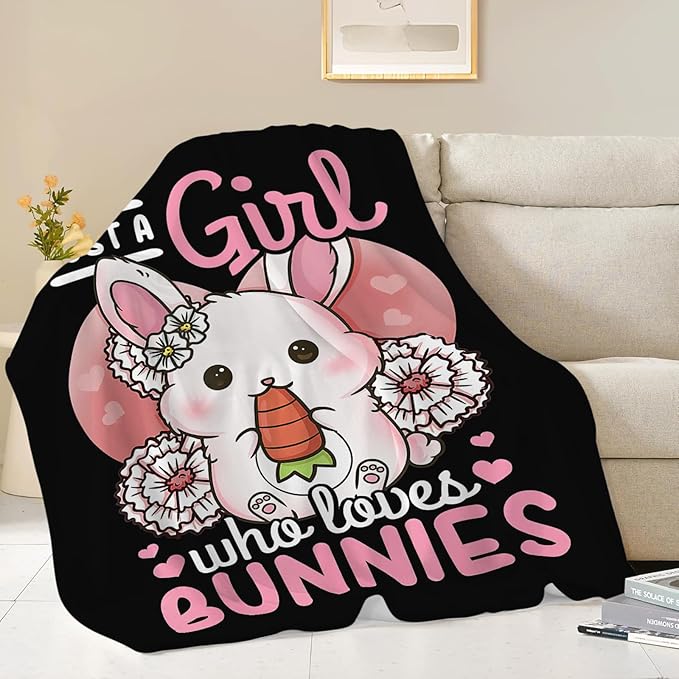 Bunny Blanket Cute Rabbit Throw Blanket Gifts for Kids Girls Boys Adults Women Super Soft Cozy Plush Fluffy Fuzzy Fleece Blanket Decor 60''X80''