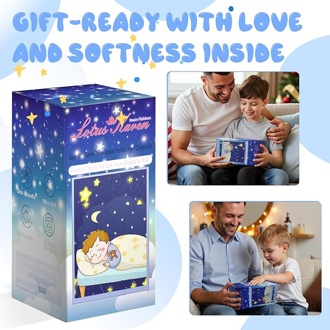 Dinosaur Glow in The Dark Blanket Dinosaur Toys Gifts for Boys Girls 1 2 3 4 5 6 7 8 9 10 11 12 Year Old Kids Blanket with Dino Soft Fleece Bed Couch Throw Home Decor (Navy Blue 50"x60")