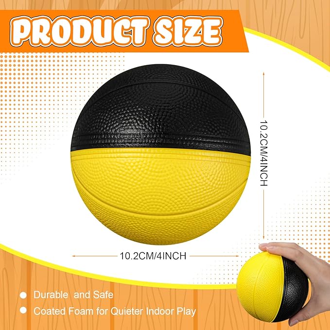 6 Pcs Foam Mini Basketball 4 Inch Mini Hoop Ball Small Squeeze Stress Balls Soft Quiet Bouncy Ball Foam Basketball for Indoor Outdoor Sport Theme Party Game Gifts