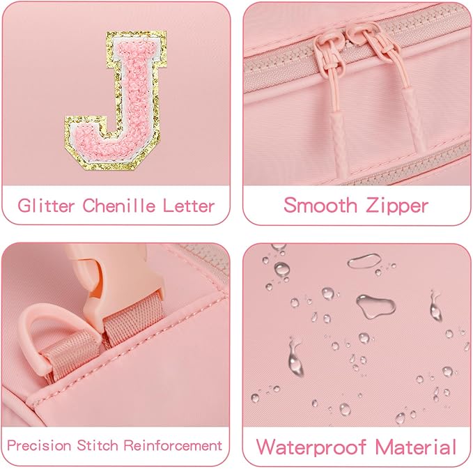 Initial Insulated Lunch Bag for Girls Kids, Back to School Gift, Reusable Leak-proof Lunch Box with Adjustable Strap for School Daycare Travel Picnic (Pink,J)