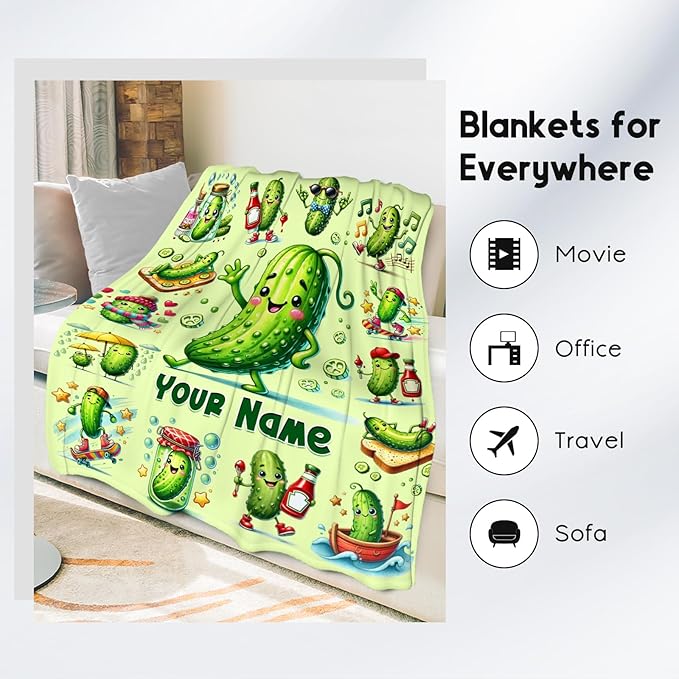 Girls Blankets Pickle Blanket Gifts for Pickle Lovers Kids Boys, Custom Name Throw, Personalized Soft Fleece Toddlers Throw for Decoration, 40"x50"