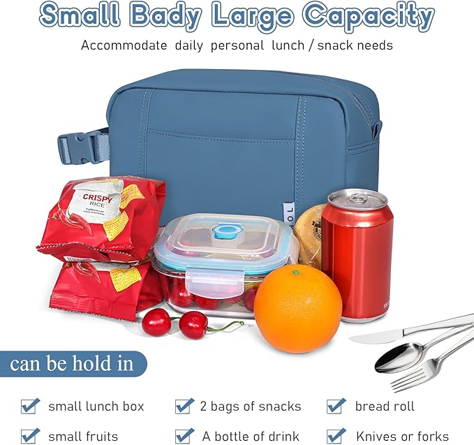 NOL Natural Organic Lifestyle Freezable Snack Bag, Leakproof Cooler Lunch Bag, Reusable, Zip Closure with Buckle Handle Nylon Waterproof Snack Box for Work Travel-Dusty blue