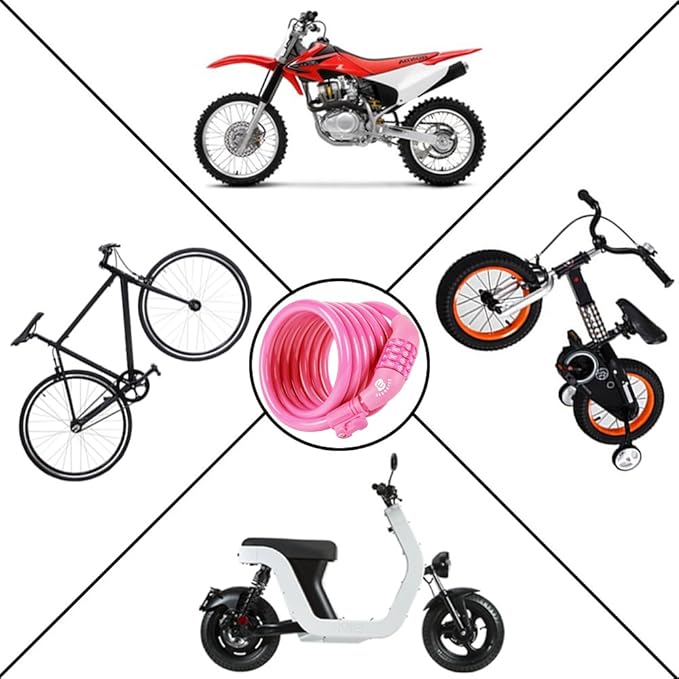 Etronic Bike Lock M6, Cable Lock 6 Feet Long Coiled Security Resettable Combo Combination Lock Bicycle Lock with Mounting Bracket