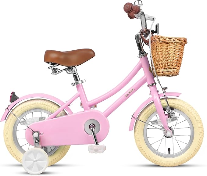 Glerc Little Molly 12-20 Inch Kids Retro Cruiser Bike for 2-13 Year Old with Wicker Basket & Training Wheels/Kickstand, Multiple Colors