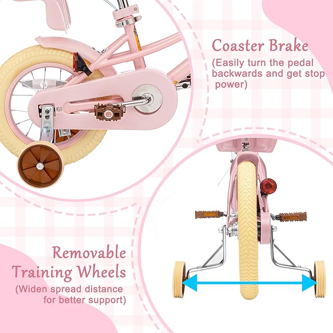 XJD Girls Bike for Toddlers and Kids Ages 2-12 Years Old,12 14 16 Inch Kids Bike with Training Wheels & Basket