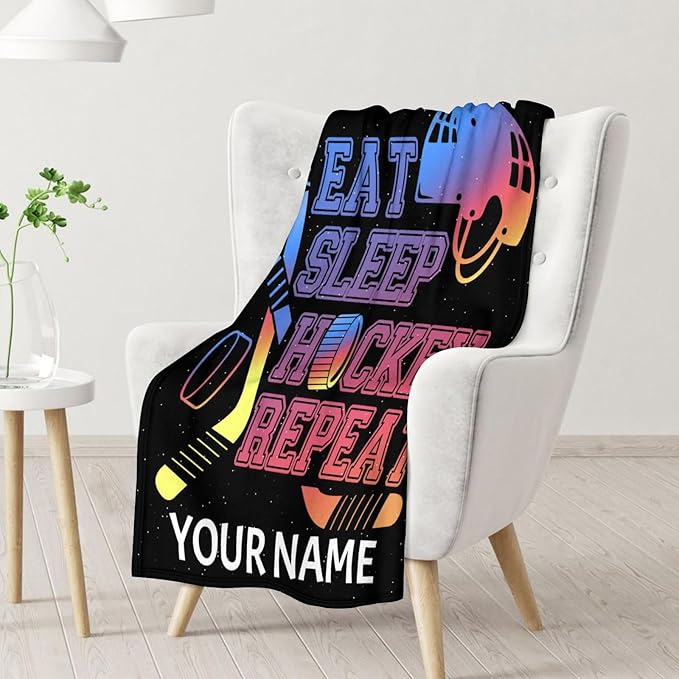 Personalized Kids Blankets for Girls - Hockey Gifts - Custom Boys Blanket for Team Player - 40"x50" Soft Fleece Throws for Couch, Office