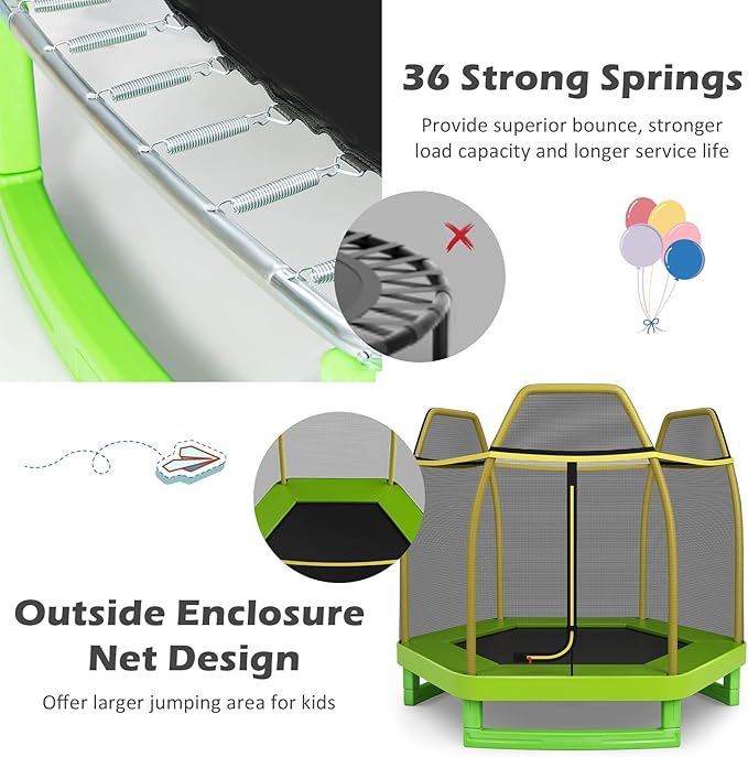 GYMAX Trampoline for Kids, 7FT Toddler Trampoline with Safety Enclosure Net & Seamless Spring Pad, Heavy Duty Small Indoor/Outdoor Trampoline for Boys, Girls Age 3+