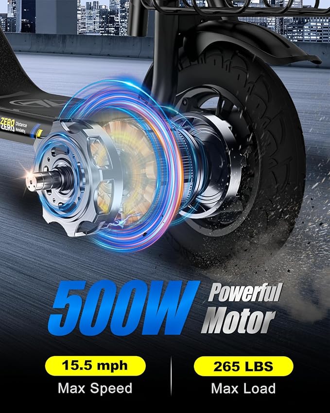 Electric Scooter with Seat ZD06, 800W Peak Motor, 20 Mile Range & 15.5 Mph, Key Start, Foldable E-Scooter with Carry Basket for Pets & Cargo, Electrically-Powered Motor Scooters