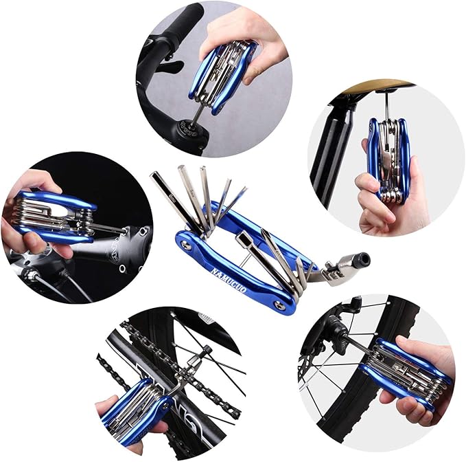 YBEKI 10-in-1 Bike Repair Kit with, 3-in-1 Tire Levers, Glueless Patches, Multifunctional Bone Wrench & Waterproof Saddle Bag | Compact Bicycle Multi-Tool Kit for Emergency Roadside Repairs