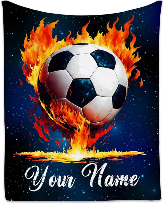 Personalized Soccer Blanket Gifts for Kids - Custom Soccer Gift for Boys 8-12, Sports Throw Blankets for Team Player Adults Men - Soft Plush Girls Throws for Couch, Office (Blue, 30x40 Inch)