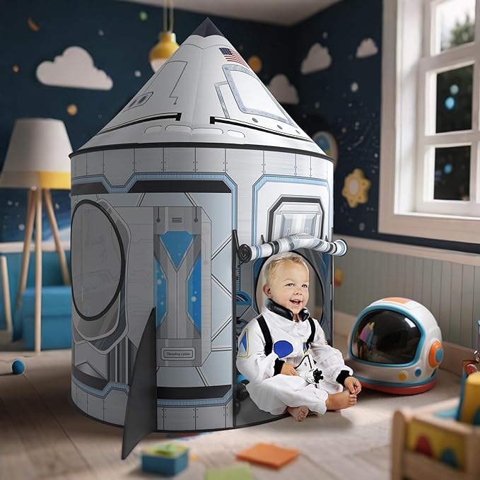 Wilwolfer Rocketship Tent for Kids: Space Toys for Kids-Space Decor for Boys Room-Outdoor Toys for Toddlers